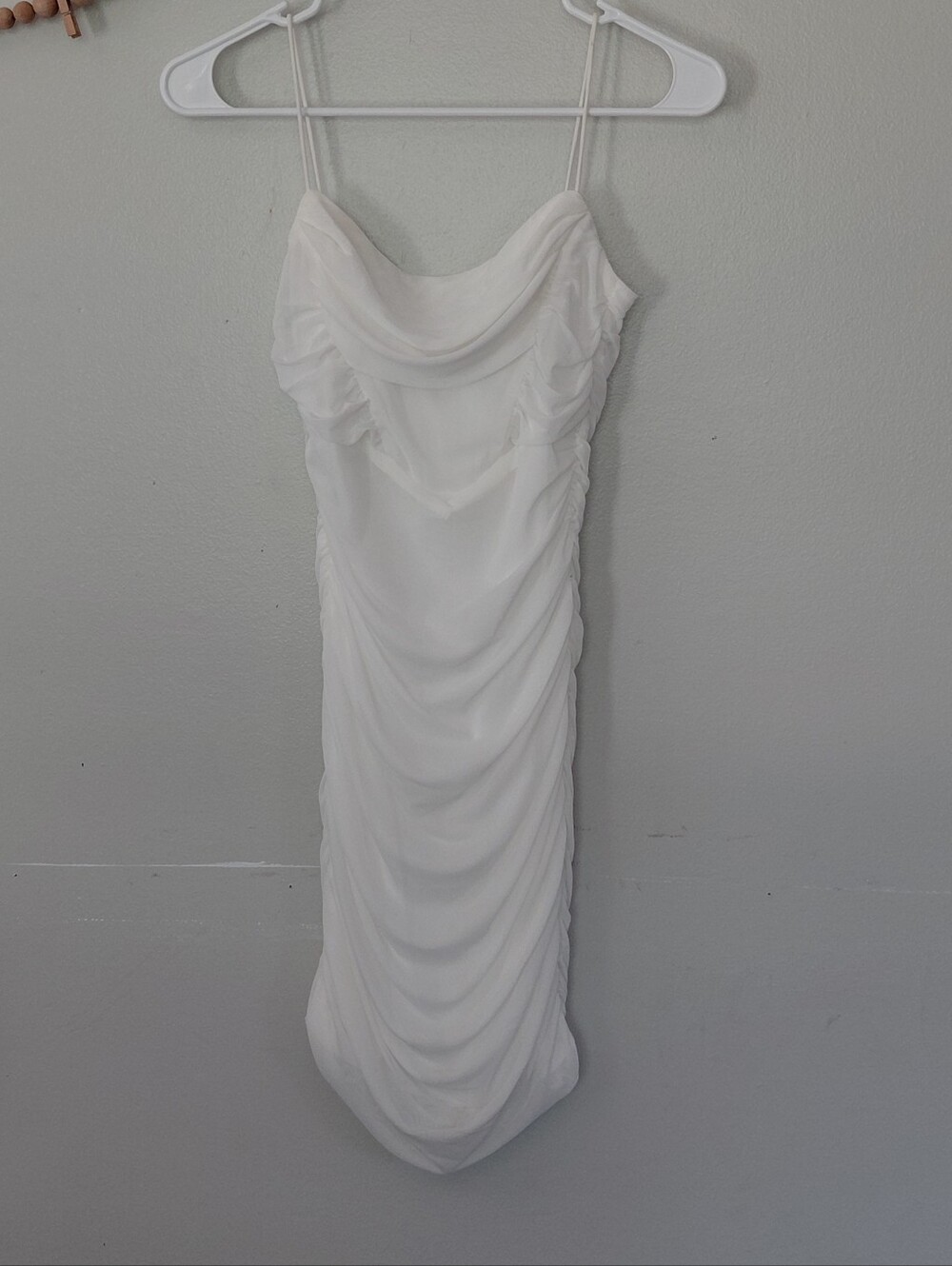 Pofash White Ruched Bodycon Bridal Bachelorette Club Party Dress NWT XS